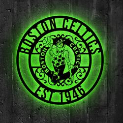Boston Celtics Metal Sign LED Light NBA Monogram Wall Art Decor