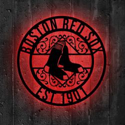 Boston Red Sox Metal Sign LED Light MLB Monogram Wall Art Decor