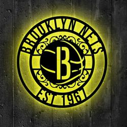 brooklyn nets metal sign led light nba monogram wall art decor 90 3