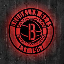 brooklyn nets metal sign led light nba monogram wall art decor 90 4