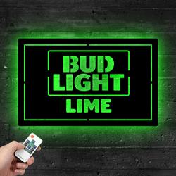 bud light lime metal led sign man cave home bar wall art decor 2077 2