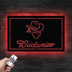 budweiser cowboy metal led sign man cave home bar wall art decor 2072 1
