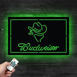 budweiser cowboy metal led sign man cave home bar wall art decor 2072 2