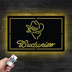 budweiser cowboy metal led sign man cave home bar wall art decor 2072 4