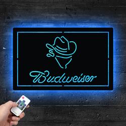 budweiser cowboy metal led sign man cave home bar wall art decor 2072 5