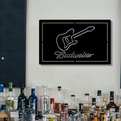 Budweiser Guitar Metal LED Sign Man Cave Home Bar Wall Art Decor