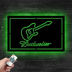 budweiser guitar metal led sign man cave home bar wall art decor 2068 2
