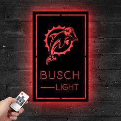 Busch Light Miami Dolphins Metal LED Sign Man Cave Home Bar Wall Art Decor