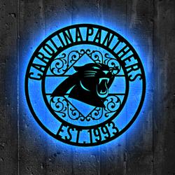 Carolina Panthers Metal Sign LED Light NFL Monogram Wall Art Decor