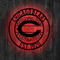 Chicago Bears Metal Sign LED Light NFL Monogram Wall Art Decor