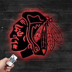 CHICAGO BLACKHAWKS Logo Head Metal LED Sign Wall Art Home Decor