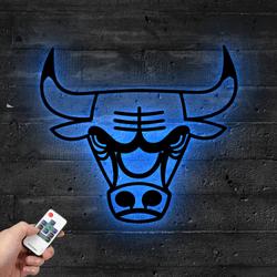 chicago bulls bulls head metal led sign wall art home decor 742 4
