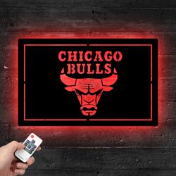 Chicago Bulls Metal LED Sign Man Cave Home Bar Wall Art Decor