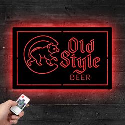 Chicago Cubs Old Style Metal LED Sign Man Cave Home Bar Wall Art Decor