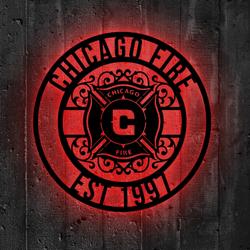 Chicago Fire FC Metal Sign LED Light MLS Monogram Wall Art Decor