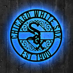 Chicago White Sox Metal Sign LED Light MLB Monogram Wall Art Decor