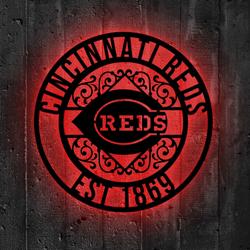 Cincinnati Reds Metal Sign LED Light MLB Monogram Wall Art Decor