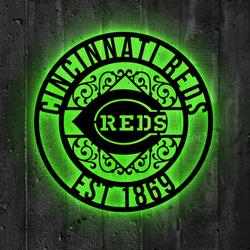 cincinnati reds metal sign led light mlb monogram wall art decor 140 2