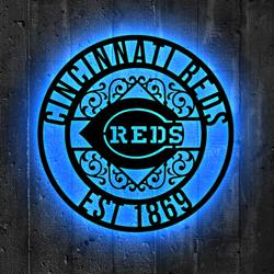 cincinnati reds metal sign led light mlb monogram wall art decor 140 3