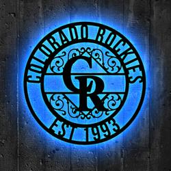 Colorado Rockies Metal Sign LED Light MLB Monogram Wall Art Decor