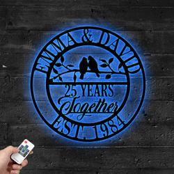 Custom 25th Anniversary Metal Sign with LED Light Wedding Room Wall Art Decor