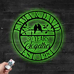 Custom 30th Anniversary Metal Sign with LED Light Wedding Room Wall Art Decor