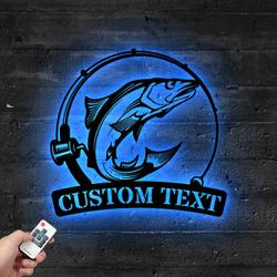 Custom Alaska Salmon Fishing Metal Sign with LED Light Fishman Man Cave Home Decor