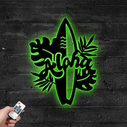 Custom Aloha Tropical Surf Metal Sign with LED Light Beach House Wall Decor
