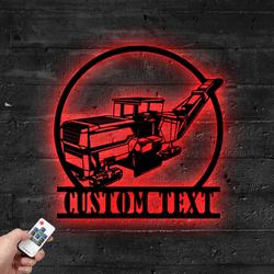 Custom Asphalt Milling Machine Metal Sign with LED Light Road Builder Office Wall Decor