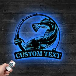 Custom Atlantic Cod Fishing Metal Sign with LED Light Fishman Man Cave Home Decor