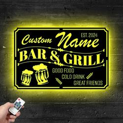 Custom Bar And Grill Metal Sign with LED Light Party Pub Club Wall Decor