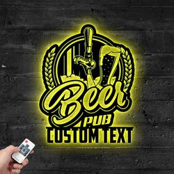 Custom Bar Metal Sign with LED Light Beer Tap Pub Wall Decor