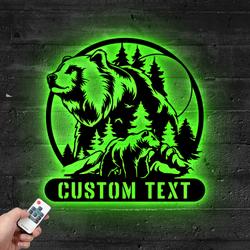 Custom Bear Metal Sign with LED Light Animal Forest Wall Art Home Decor