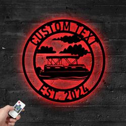 Custom Boat Metal Sign with LED Light Lake House Wall Art Decor