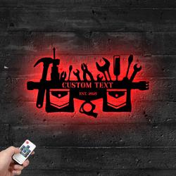 Custom Carpenter Tool Belt Metal Sign with LED Light Woodworker Gifts