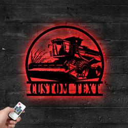 Custom Combine Harvester Metal Sign with LED Light Farm Machine Service Wall Decor