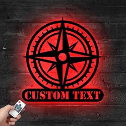 Custom Compass Metal Sign with LED Light Nautical Wall Art Home Decor