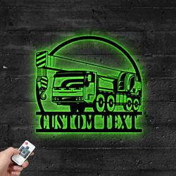 Custom Crane Truck Metal Sign with LED Light Construction Vehicle Wall Decor
