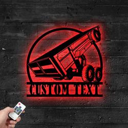 Custom Dump Truck Trailer Metal Sign with LED Light Transport Vehicle Company Wall Decor