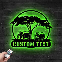 Custom Elephants Metal Sign with LED Light Animal Lover Wall Art Home Decor