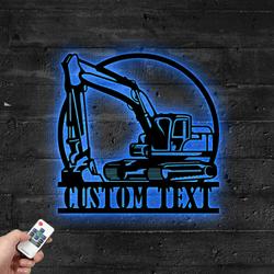 Custom Excavator Metal Sign with LED Light Heavy Construction Equipment Service Company Wall Decor