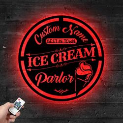 custom ice cream parlor name metal sign with led light open food shop wall decor 475 4