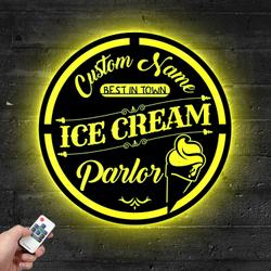custom ice cream parlor name metal sign with led light open food shop wall decor 475 5