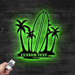 custom palm tree and suftboard metal sign with led light tropical vibe home decor 460 0