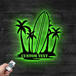 Custom Palm Tree and Suftboard Metal Sign with LED Light Tropical Vibe Home Decor