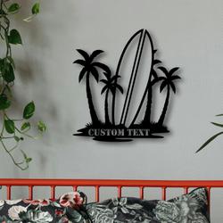 custom palm tree and suftboard metal sign with led light tropical vibe home decor 460 1