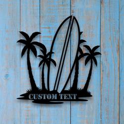 custom palm tree and suftboard metal sign with led light tropical vibe home decor 460 2
