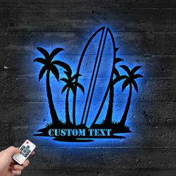 custom palm tree and suftboard metal sign with led light tropical vibe home decor 460 4