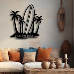 custom palm tree and suftboard metal sign with led light tropical vibe home decor 460 6