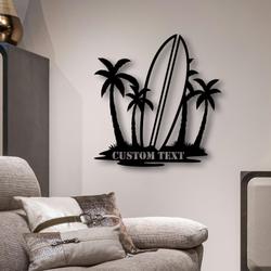 custom palm tree and suftboard metal sign with led light tropical vibe home decor 460 7